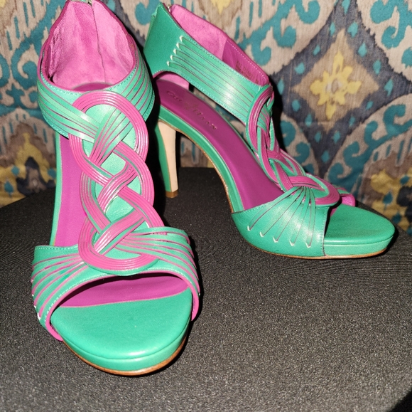 Cole HaanSandal Vivian Twist Purple & Green High Heel Open Toe 8 B Zip - Picture 5 of 6